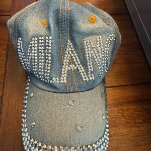 Milano Embellished Denim Cap with Rhinestones